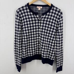 Brooks Brothers Red Fleece Womens Gingham Blue Button Cardigan Nautical Preppy M